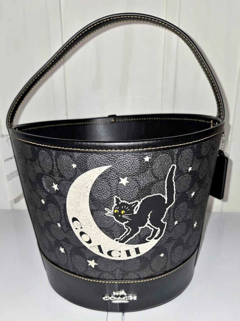 Coach Halloween Bucket Bag Halloween Cat Bucket Bag Black & White